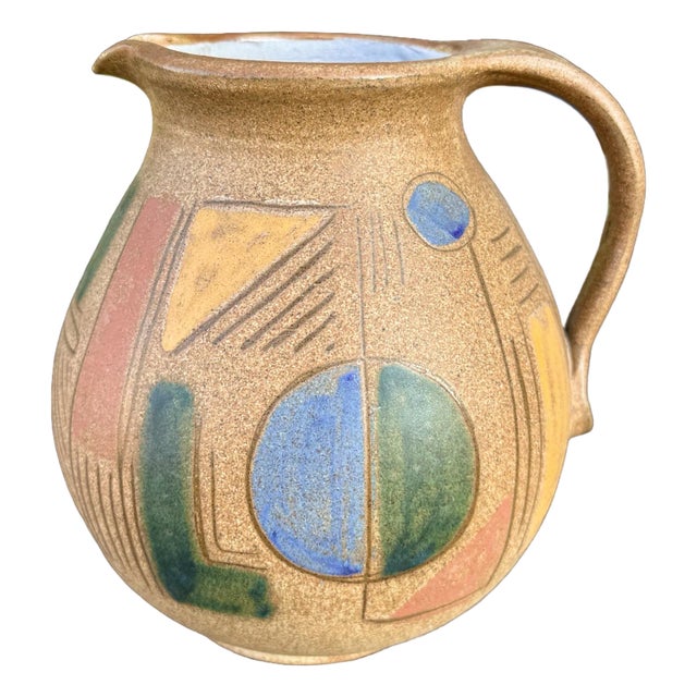 Vintage Mid-Century Modern West German Fat Lava Jug Pitcher Hand-Painted Krösselbach Keramik For Sale