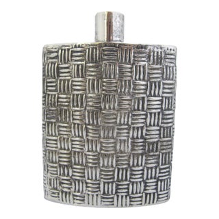Mexican Sterling Silver Heavily Textured Basket Weave Hip Flask For Sale