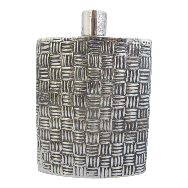 Mexican Sterling Silver Heavily Textured Basket Weave Hip Flask For Sale