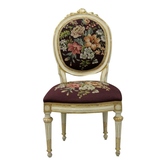 Antique French Louis XVI Style Carved Floral Needlepoint ...
