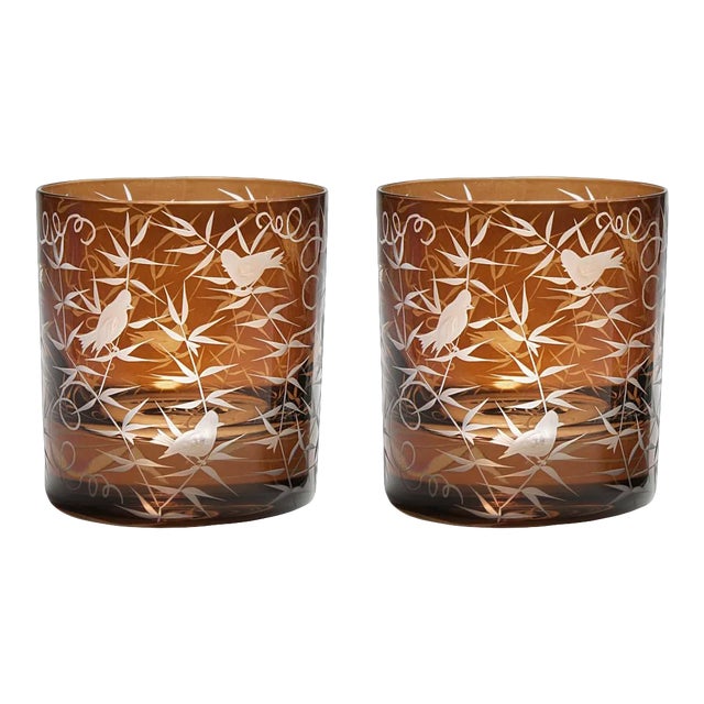 Finch Double Old Fashioned Glasses Mahogany - a Pair For Sale