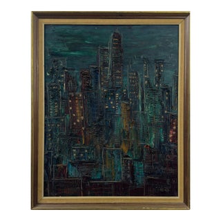 Vintage Expressionist Modernist Impasto Nocturne Cityscape, Signed For Sale