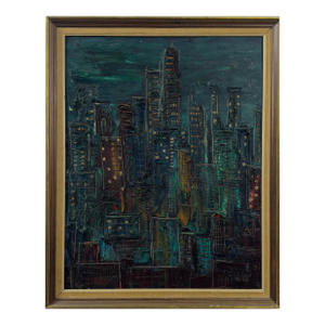 Vintage Expressionist Modernist Impasto Nocturne Cityscape, Signed
