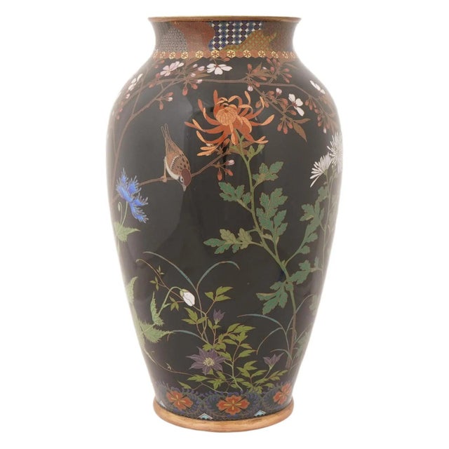 Meiji Japanese Cloisonne Enamel Vase With Birds and Flowers Attributed to Goto For Sale - Image 9 of 9