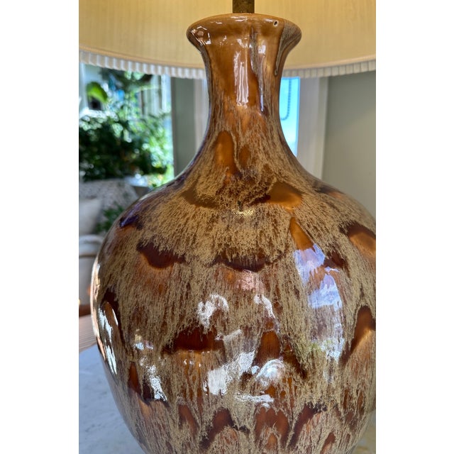 Large Sculptural Ceramic Table Lamp – Vintage Organic Modern / Studio Pottery Lamp featuring a richly layered, high-gloss...