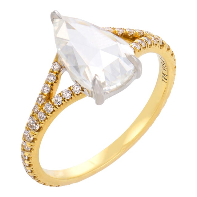 Mid 20th Century Lugano Gia 1.54 Carat Rose Cut Diamond 18k Yellow Gold Engagement Ring, Size 6 For Sale