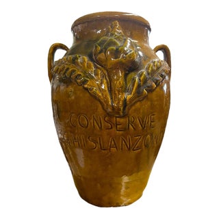 Large Mid 20th Century Tuscan Ceramic Storage Vessel With Artichoke Relief For Sale