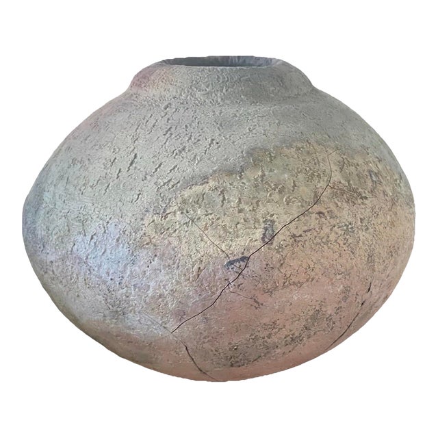 Vintage 1990 Handcrafted Studio Art Pottery Olla Vase Large Round Vessel, Signed—Earthy Pastels For Sale