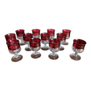 1960s Vintage Kings Crown Colony Glass Thumbprint Ruby Red Goblets- Set of 12 For Sale