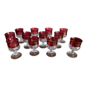 1960s Vintage Kings Crown Colony Glass Thumbprint Ruby Red Goblets- Set of 12