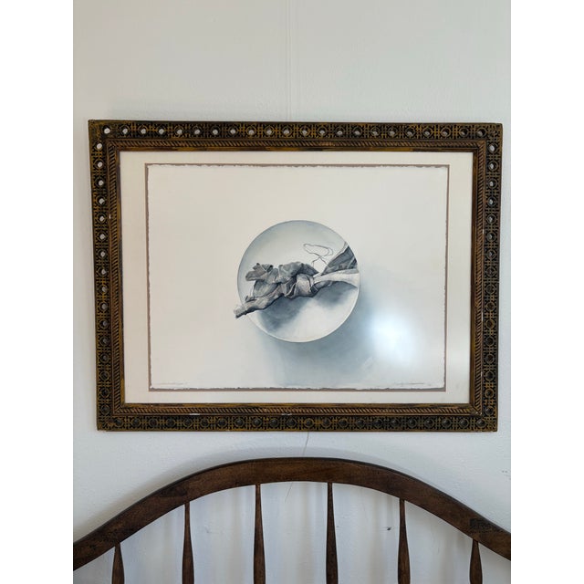 Wood 1982 Trompe L’oeil Piece Titled “Indeterminate Space I” in an Antique Hatchwork Frame For Sale - Image 7 of 8