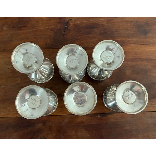 Metal Antique Silverplate Liqueur Set - Pitcher With 6 Goblets & Tray - Bacchus Grape -. c.1900–1930 For Sale - Image 7 of 10
