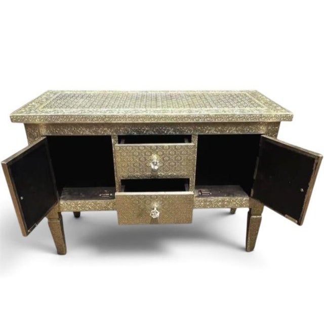 Mediterranean 1970s Moroccan Metal Embossed Cabinet For Sale - Image 3 of 3