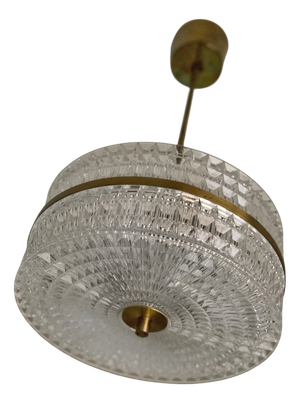 Mid-Century Glass and Brass Hallway Pendant by Carl Fagerlund for Orrefors, 1960s