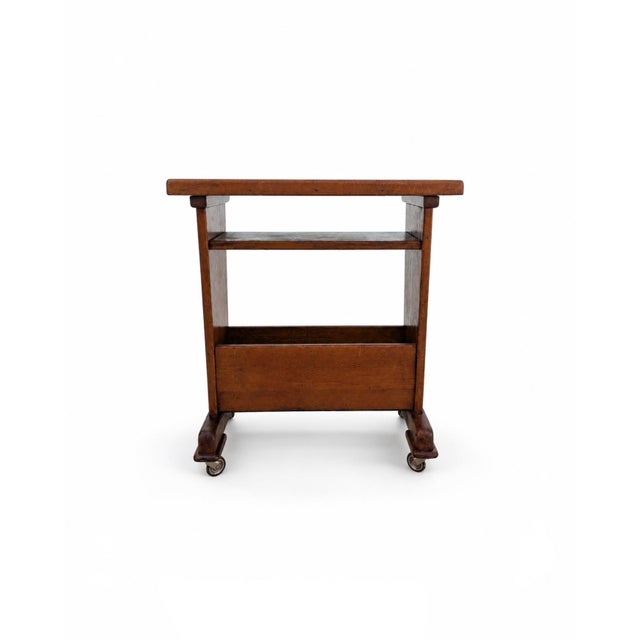 Serving Trolley in Oak Wood with Black Tile Top and Wheels, 1950s For Sale - Image 10 of 10