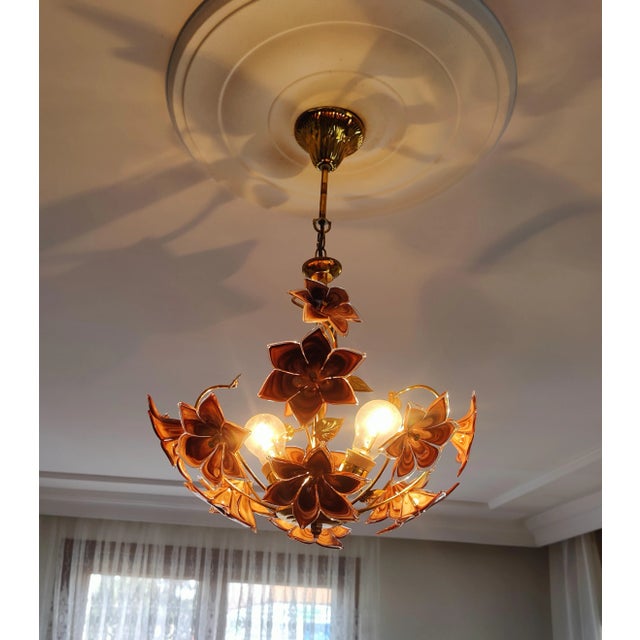 Vintage Chandelier Murano Brown Glass For Sale - Image 10 of 14