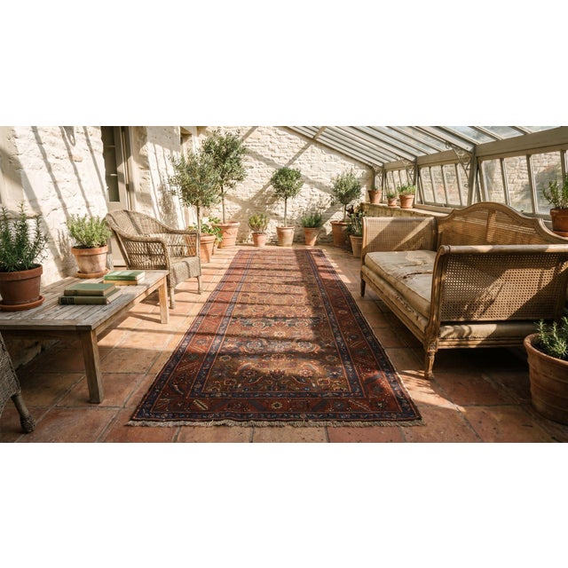 1890s Brown Tribal Herati n.w. Persian Bakshaiesh Runner Rug 3'6" X 14'2" Handknotted Wool Carpet For Sale - Image 9 of 9