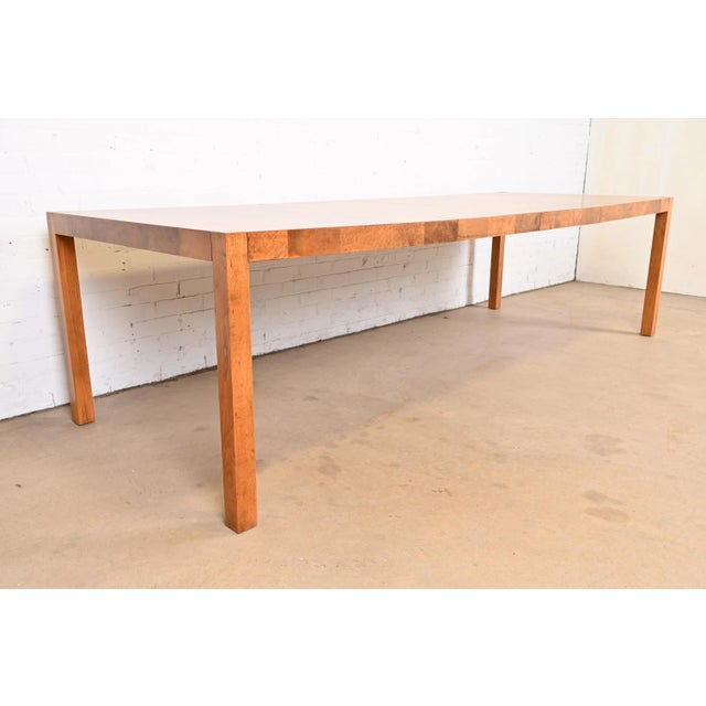 Milo Baughman Style Patchwork Burl Wood Parsons Extension Dining Table, Newly Refinished For Sale In South Bend - Image 6 of 13