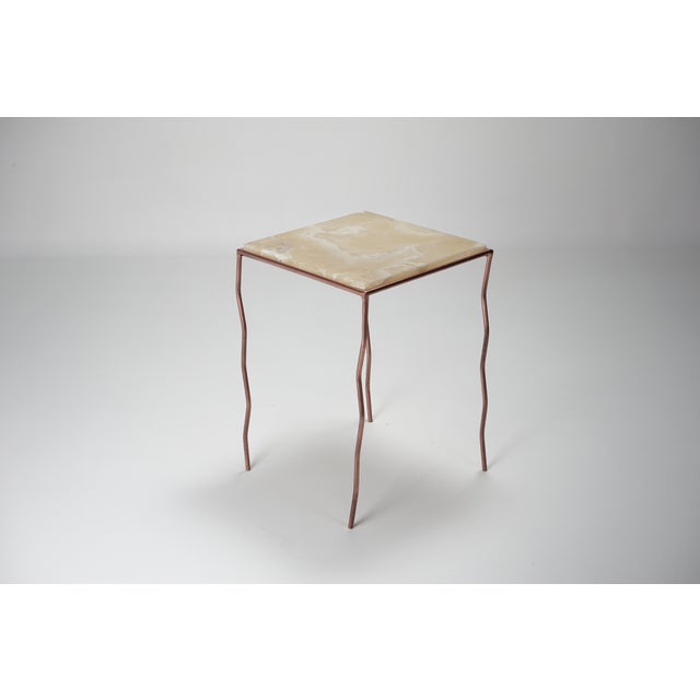 Contemporary Forma Prima Honey Onyx and Copper Side Table by Nicola Di Froscia For Sale - Image 3 of 8