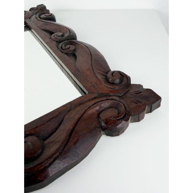 Antique Wood Wall Mirror with Ornate Scrollwork Wooden Frame, 1920s For Sale - Image 10 of 16