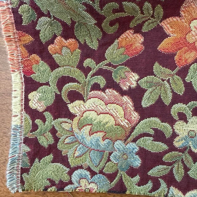 Mid-Century Style Vintage Colorful Floral Jacquard Upholstery Fabric in Burgundy For Sale - Image 9 of 10
