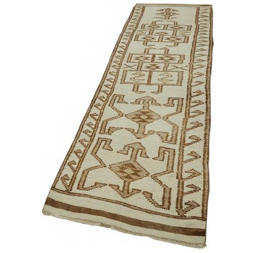 Boho Chic Bohemian Beige Runner Rug For Sale - Image 3 of 7