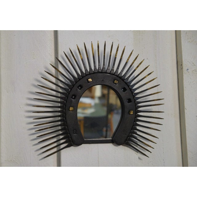 Glass Vintage Brutalist Horseshoe Mirror, 1960s For Sale - Image 7 of 7
