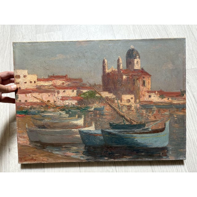 Joseph Perrachon, Boats, View of Port, 20th Century, Painting For Sale - Image 4 of 4