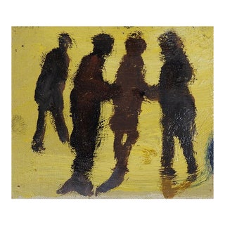 Small Mid 20th Century Abstract Black Yellow Shadow Figures Painting For Sale
