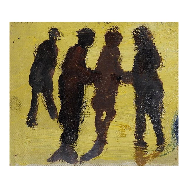 Small Mid 20th Century Abstract Black Yellow Shadow Figures Painting For Sale