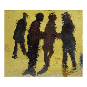 Small Mid 20th Century Abstract Black Yellow Shadow Figures Painting