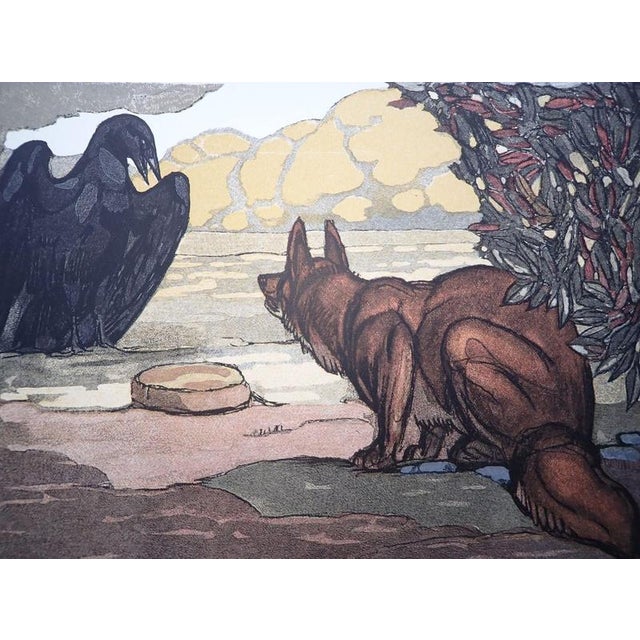 Paul Jouve, The Fox and the Crow, Wood Engraving For Sale - Image 5 of 5