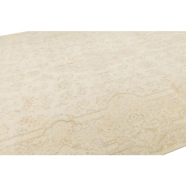 Oversized Antique Persian Kerman Wool Rug: Muted Champagne & Ivory Elegance For Sale - Image 10 of 12