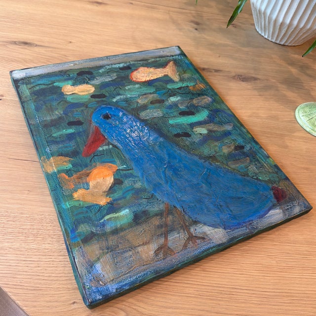 2000 - 2009 Denise Regan “Bluebird on a Beach” 2005 Mixed Media Painting For Sale - Image 5 of 11