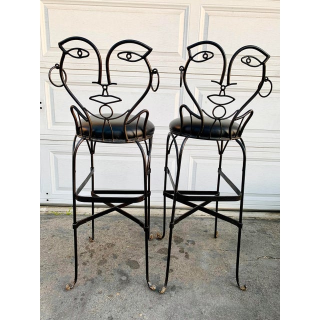 John Risley Style Wrought Iron Bar Stools For Sale In Los Angeles - Image 6 of 10
