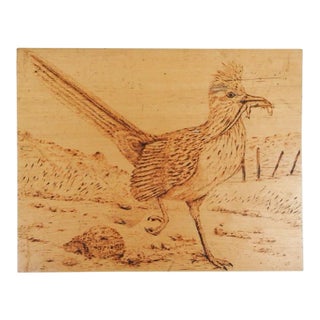 Vintage Pyrograph Roadrunner Drawing For Sale
