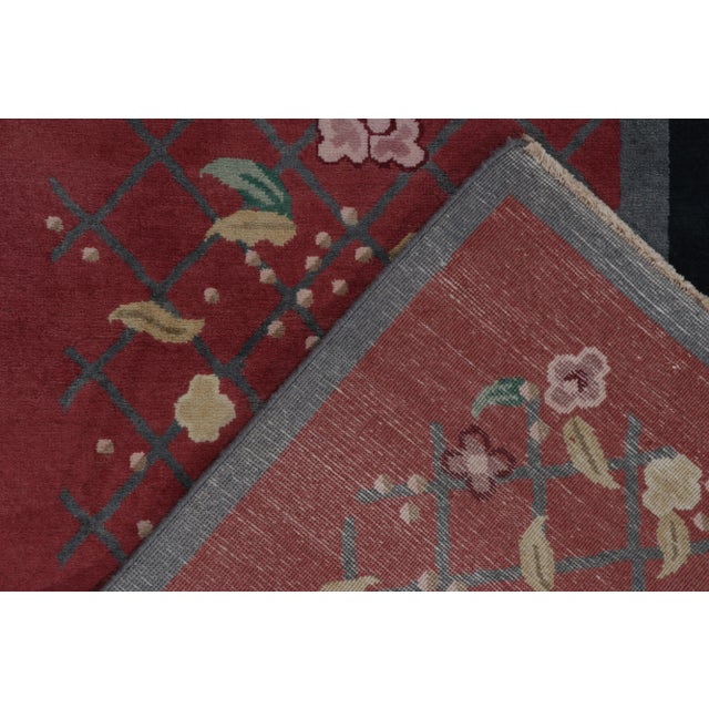 Textile Rug & Kilim Chinese Style Art Deco Rug in Black & Red with Colorful Florals - 9'x12' For Sale - Image 7 of 8