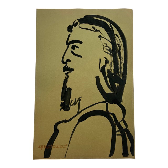 Contemporary Original E.J.Hartmann Abstract Male Portrait Painting Signed For Sale