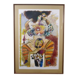 1983 Theo Tobiasse Immense Femme Heart of Men Abstract Hc Lithograph 50" For Sale