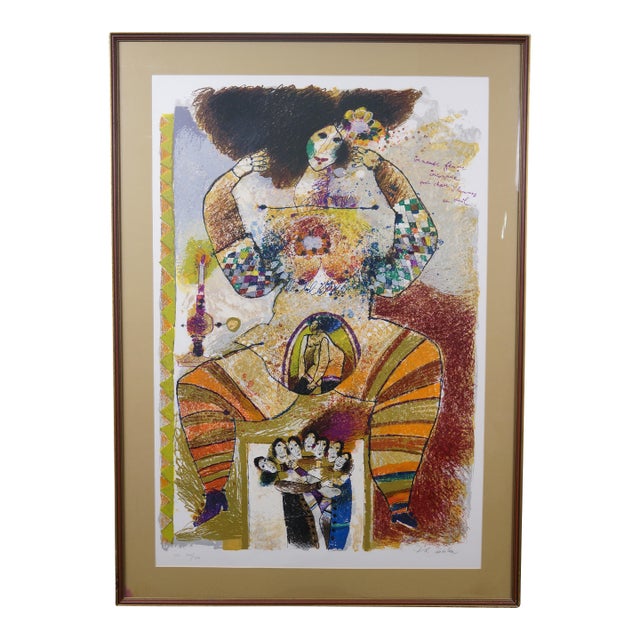 1983 Theo Tobiasse Immense Femme Heart of Men Abstract Hc Lithograph 50" For Sale