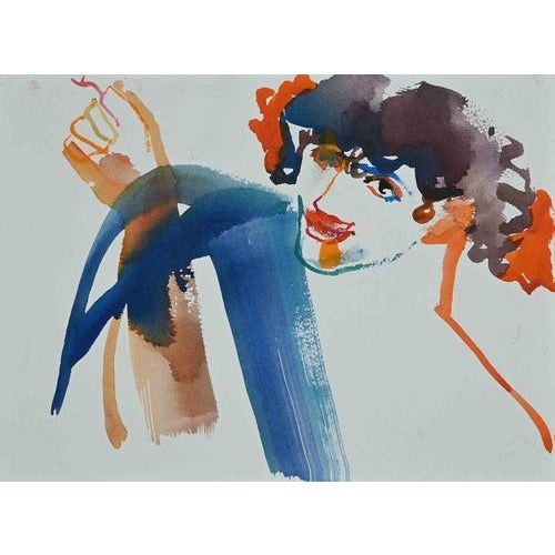 Happy is an original watercolor realized by Anastasia Kurakina in 2019. The little artwork is in good condition and with...