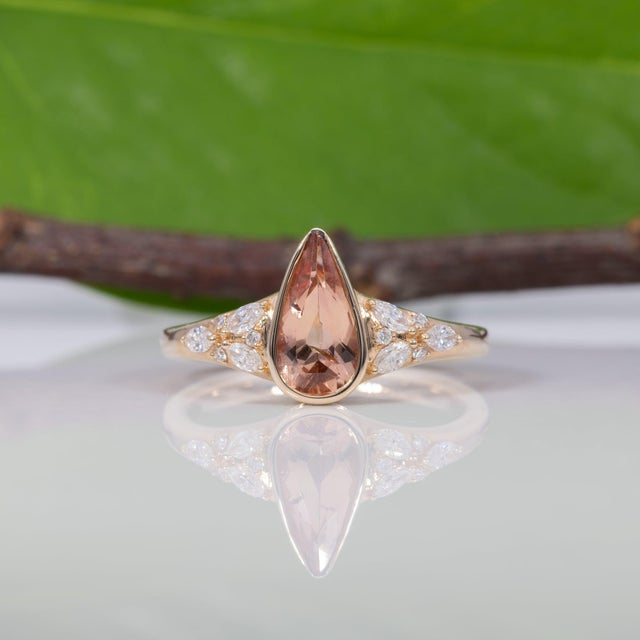 2020s 1.1Ct Imperial Topaz Ring With Natural Diamond Accents: Solid 14k Gold, 10x5mm, Size 6.75 For Sale - Image 5 of 9