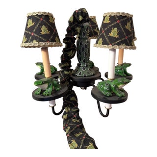 Vintage Whimsical 4 Light Frog Chandelier With Shades For Sale