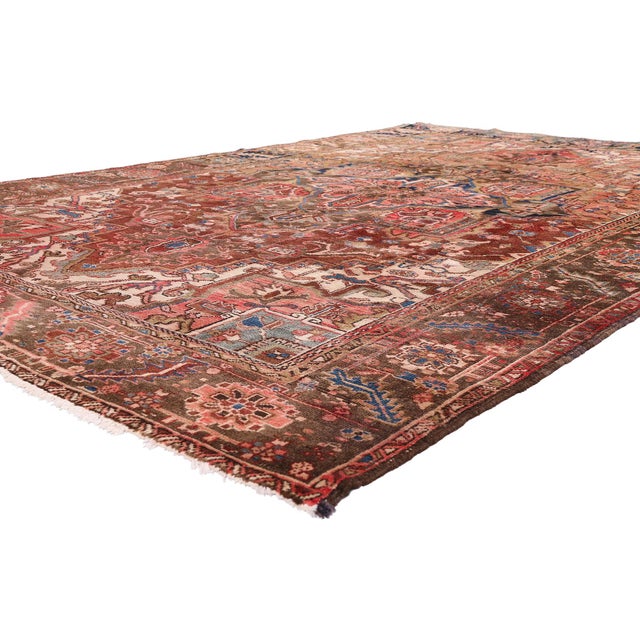 79437 Vintage Persian Heriz Rug, 07'07 x 11'00. The Sovereign Axis: A Vintage Persian Heriz Masterpiece of Timeless...