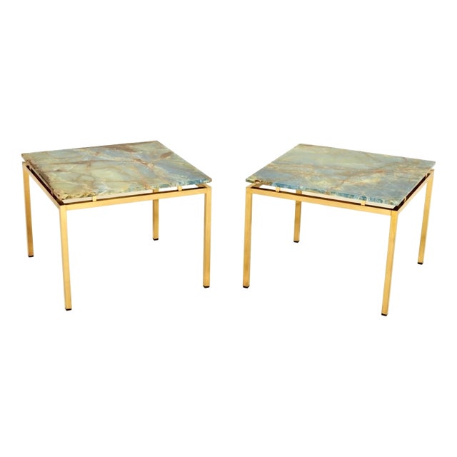 Vintage Italian Brass and Marble Side Tables, 1970s, Set of 2 For Sale