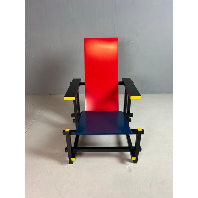 1990s Red and Blue Chair attributed to Gerrit Rietveld for Cassina, 1990s For Sale - Image 5 of 16