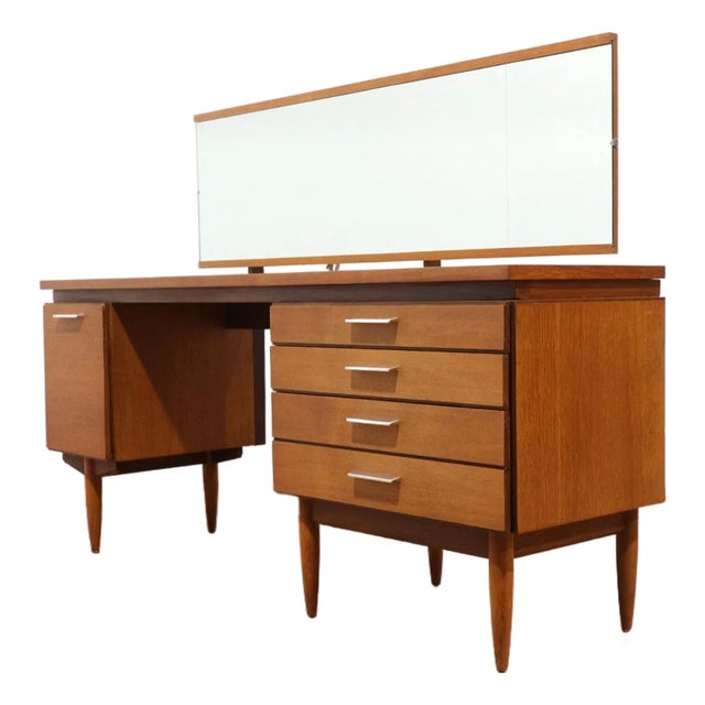Mid Century Modern Vintage Teak Desk Vanity by White and Newton Danish Style For Sale
