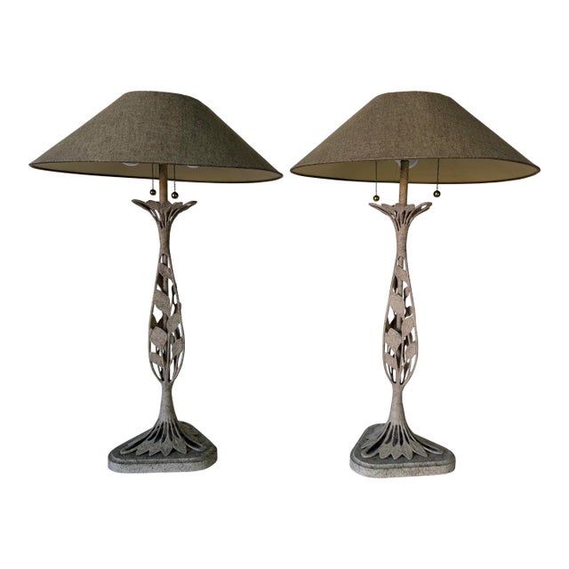 1980s Frederick Cooper Organic Modern Table Lamps With Shades – A Pair For Sale