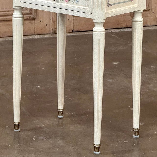 Late 20th Century Pair French Louis XVI Painted Side Tables ~ Nightstands With Carrara Marble For Sale In Dallas - Image 6 of 18