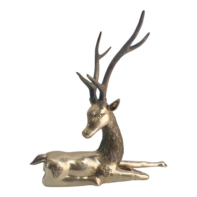 Midcentury Vintage Hollywood Regency Large Solid Brass Stag Deer Gazelle Figurine Sculpture For Sale